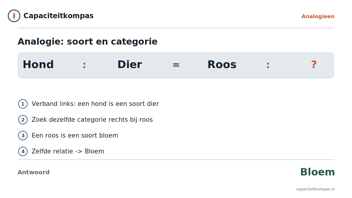 Uitleg analogie Hond tot Dier als Roos tot Bloem (categorie) - Capaciteitkompas