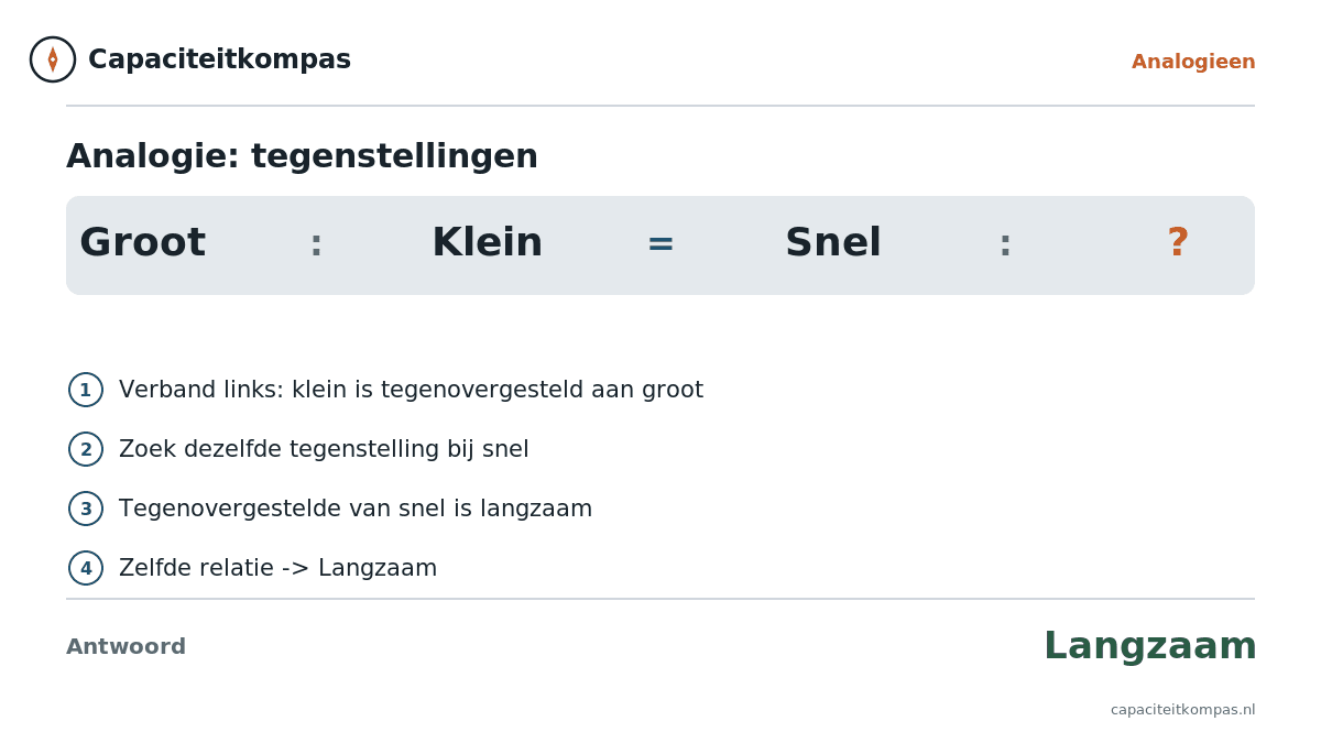Uitleg analogie Groot tot Klein als Snel tot Langzaam (tegenstelling) - Capaciteitkompas